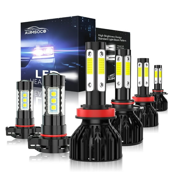 9005 H11 H16  Super White 4000LM LED Headlights Bulbs Combo Kits For Chevy Silverado 1500 2007-2015, 6Pcs 6000k High/Low Fog Light, Non-polarity, 50000 Hours Lifespan, Halogen Replacement