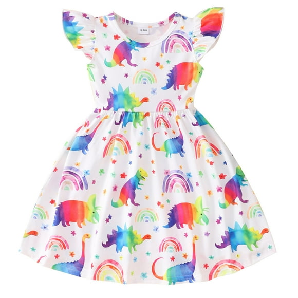 Robes pour Filles / Toddler Robes d'Été Imprimés de Dinosaures pour Petites Filles Robe pour Enfants
