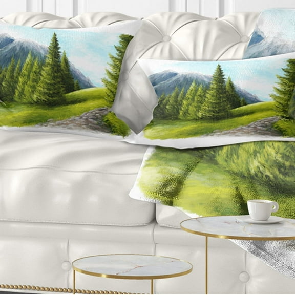Designart Road in Green Mountains - Landscape Printed Throw Pillow - 12x20