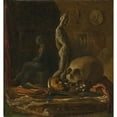 thumbnail image 2 of French School 20x21 Black Ornate Framed Double Matted Museum Art Print Titled: A Skull, Mask, Sword, Statuette and Book on a Table in an Artist's Studio Oil on Copper (18th Century, 2 of 5