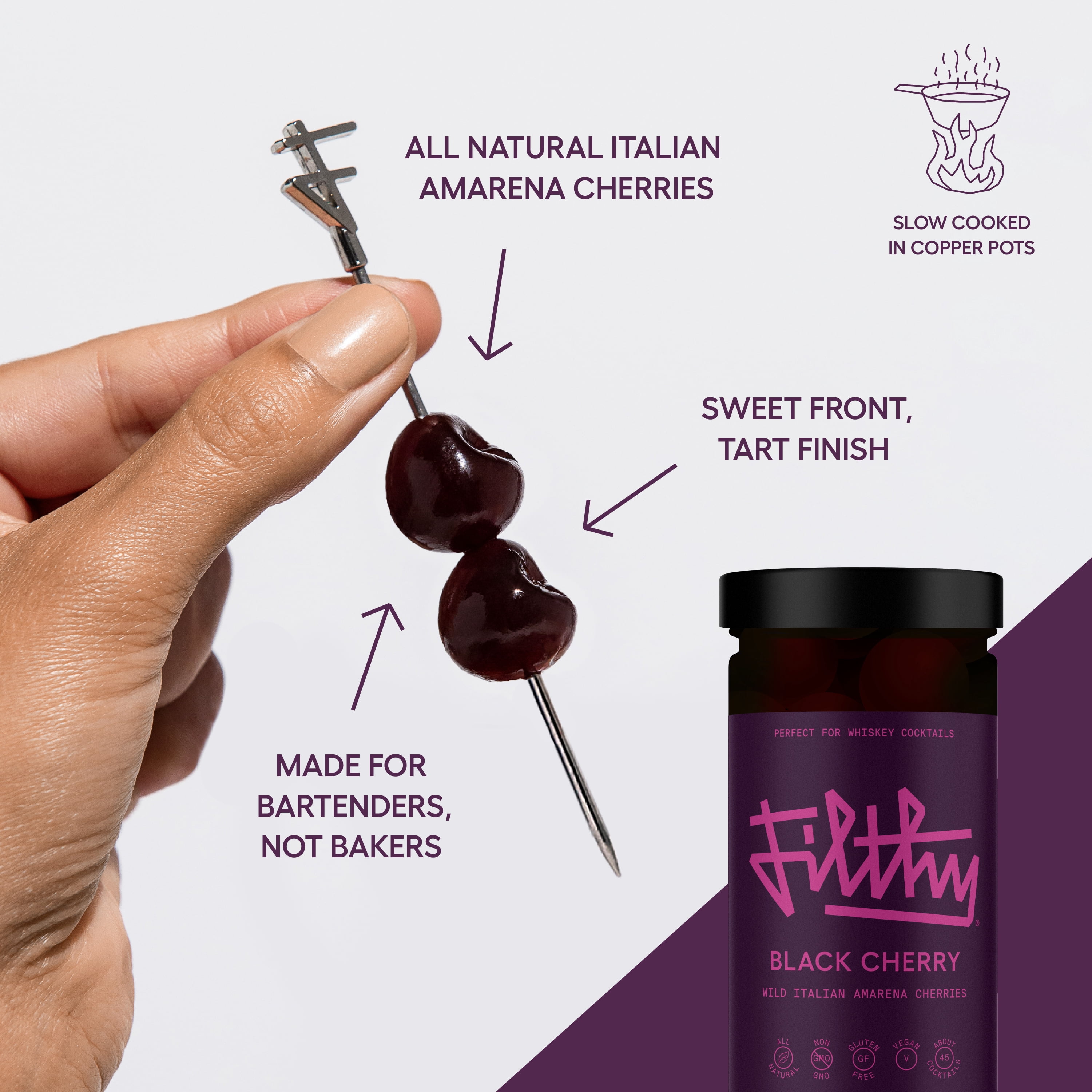Filthy® Black Amarena Cherry Jar, Premium Cocktail Cherry Garnish, 11 oz jar (2-Pack)