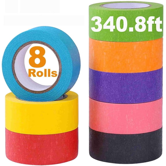 LANNEY Colored Tape for Crafts Rainbow Paper Masking Tapes, 8 Rolls, 1 inch x 14.2 Yards