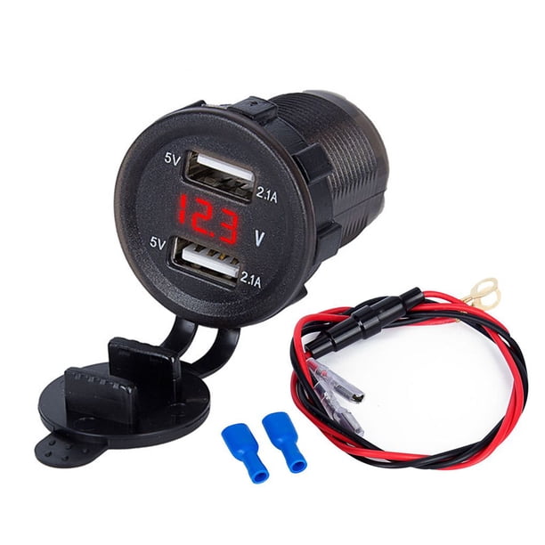 Riwesomey Luz indicadora del voltímetro digital del enchufe del del coche del USB dual 4.2A Paneles de instrumentos para automóviles luz roja