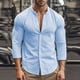 thumbnail image 1 of Blusa y camisa de manga larga con cuello alto para hombre, color liso, cuello alto, botones, cárdigan de manga larga, blusa de poliéster para hombre, 1 of 9