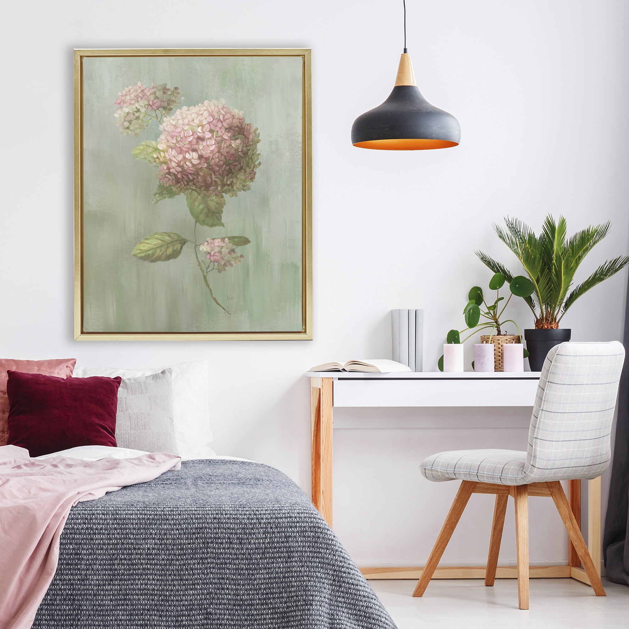 Stupell Industries Single Hydrangea Bushel Gold Framed Floater Canvas Wall Art, design by Nan