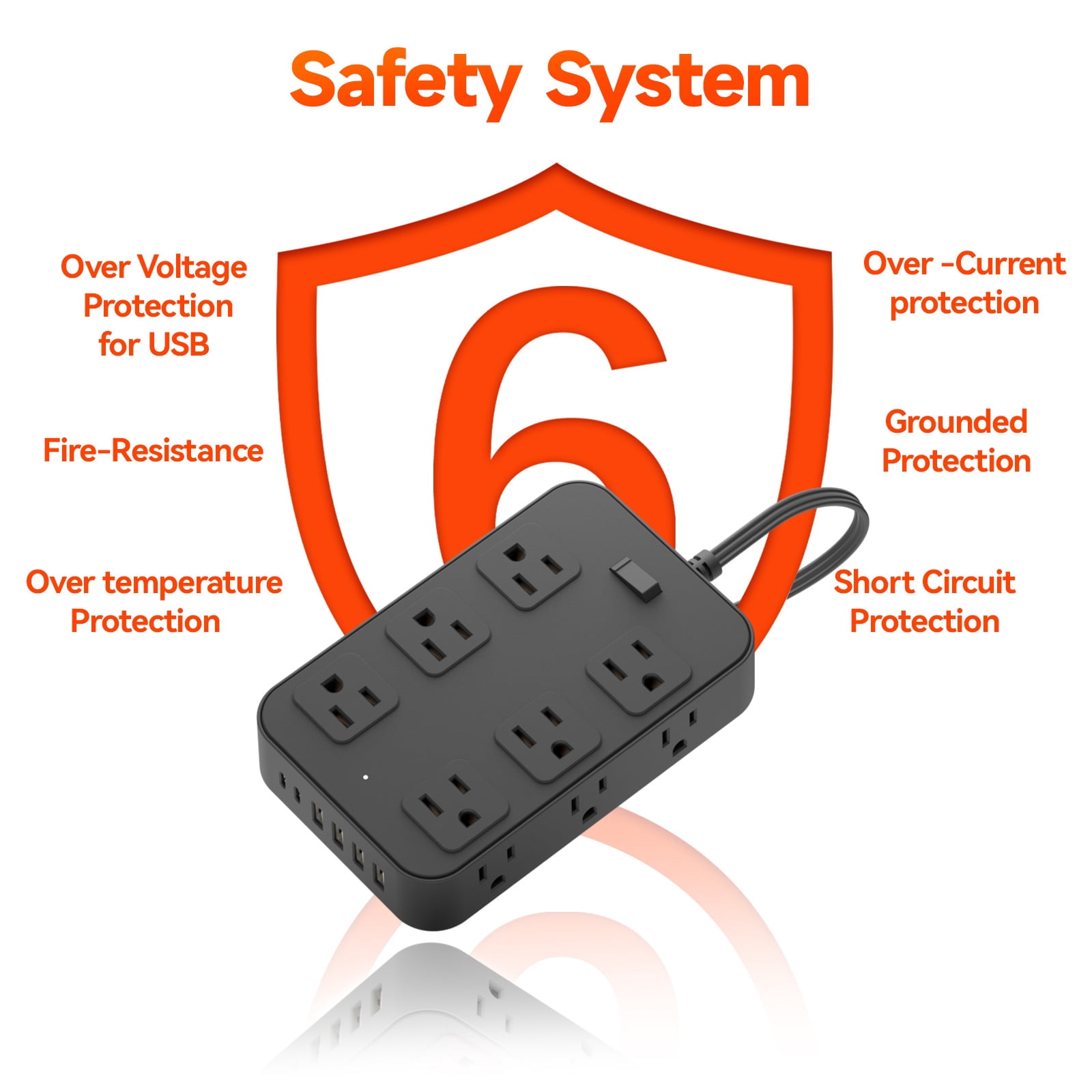 US 18 in 1 Charging Station Power Strip Flat Plug with 12 Outlets 6 USB Flat Plug Outlet Extender for Home Office Dorm