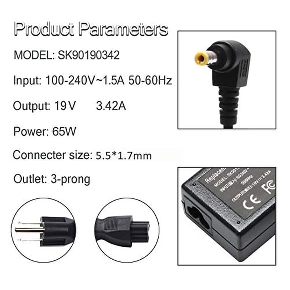 Adaptador de CA ROLADA de 65 W para portátil Acer-Aspire E15 ES1 E1 E5