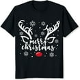 thumbnail image 2 of 100% Cotton Merry Christmas Reindeer Antlers Snowflakes Red Nose Holiday T-Shirt Women's Christmas Tee Xmas Gift Top, 2 of 5