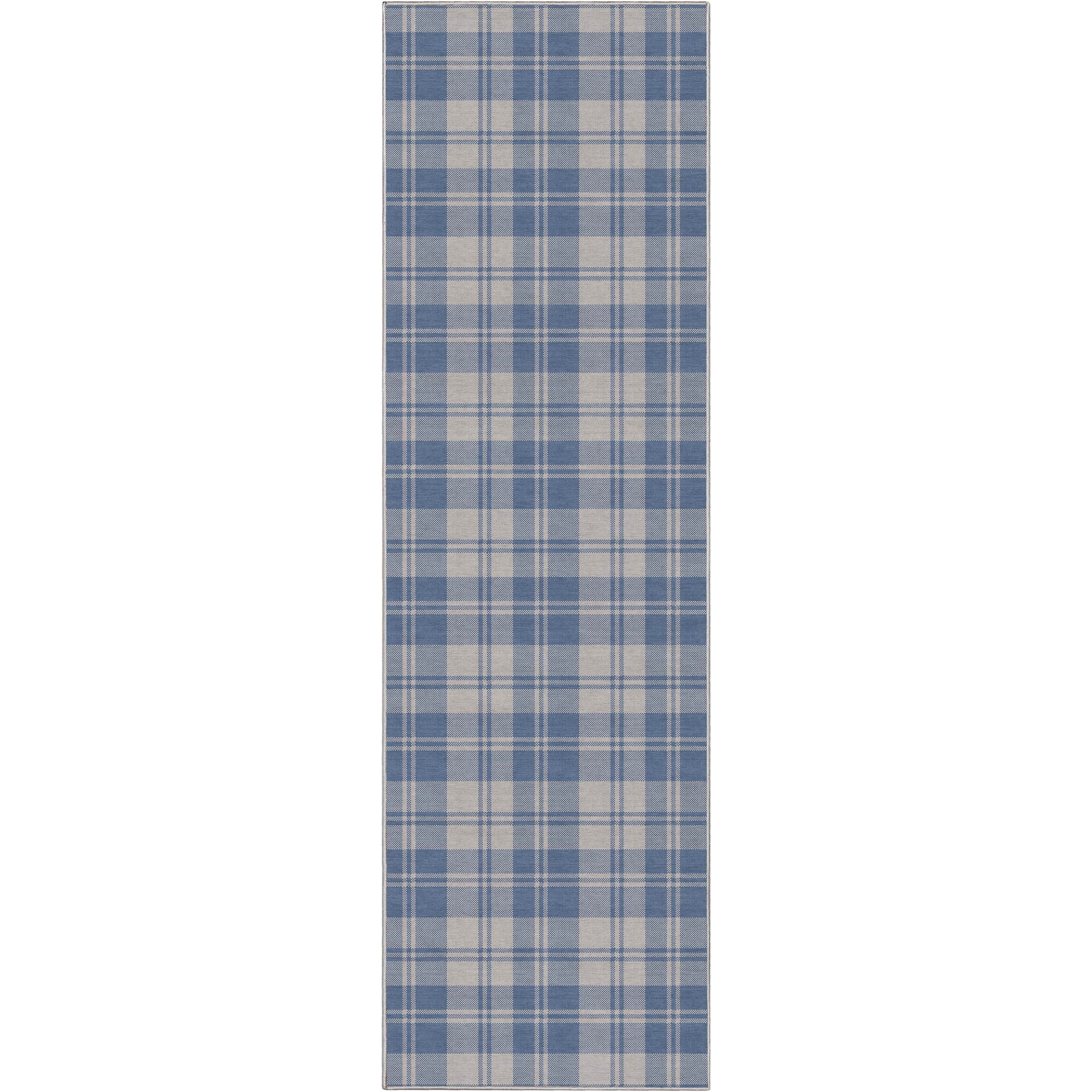 Well Woven Apollo Flatwoven Plaid Blue 2'3" x 7'3" Runner Rug