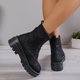 thumbnail image 5 of NECHOLOGY Botas Mujer Adulto Femenino Zapatos Botines mujer Botas de barril corto de tacón grueso con cordones de cuero de color sólido de estilo británico para mujer (Black, 7), 5 of 6
