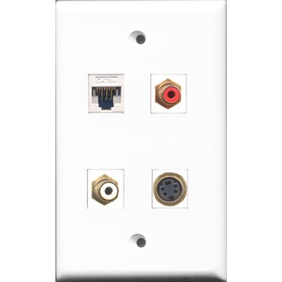 RiteAV 1 Port RCA Red and 1 Port RCA White and 1 Port S-Video and 1 Port Cat5e Ethernet White Wall Plate