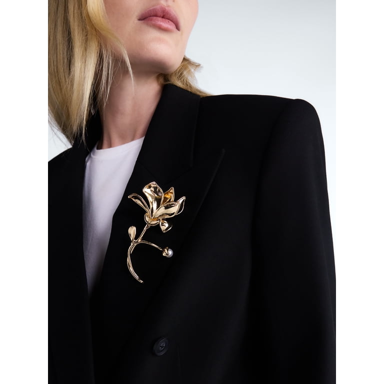 Scoop Gold Tone Floral Brooch With Faux Pearl photo 2