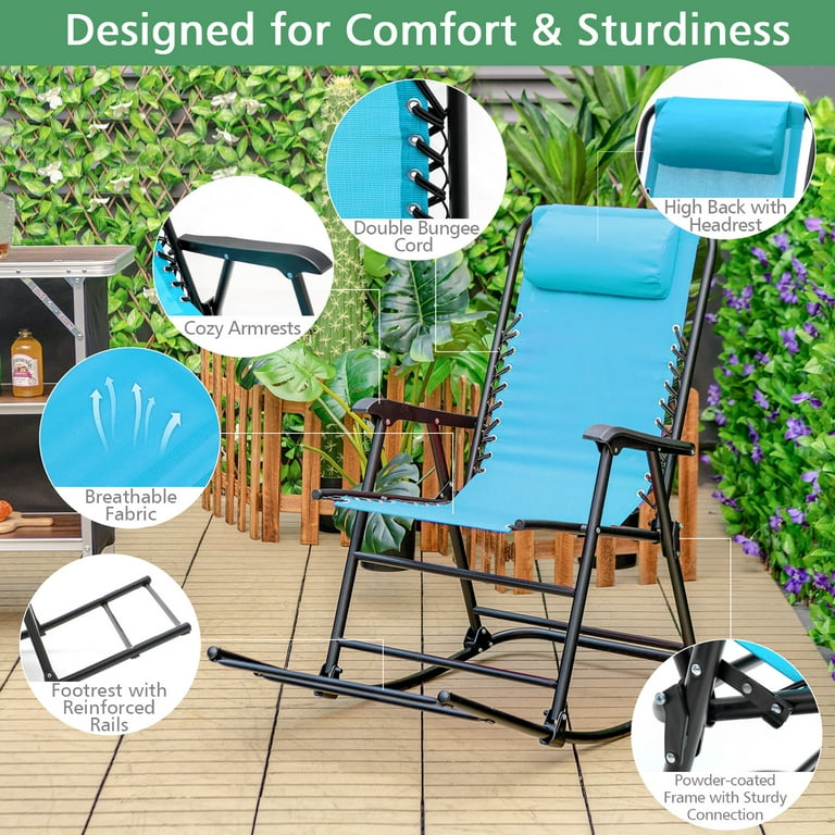 Costway Patio Camping Rocking Chair Folding Rocker Footrest