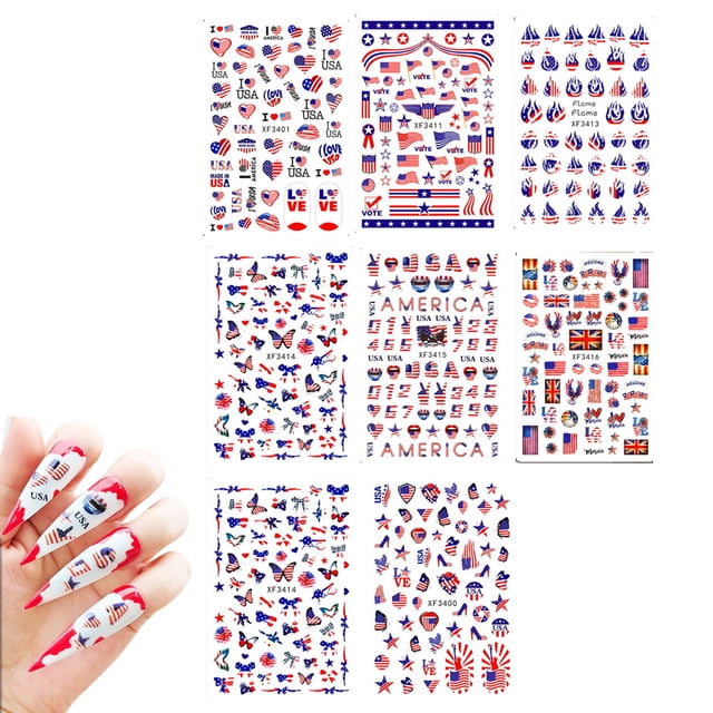 Pegatinas para decoración de uñas del 4 de julio, calcomanías autoadhesivas para decoración de uñas con bandera, decoraciones para uñas del Día de la Independencia, diseño de corazón de mariposa en