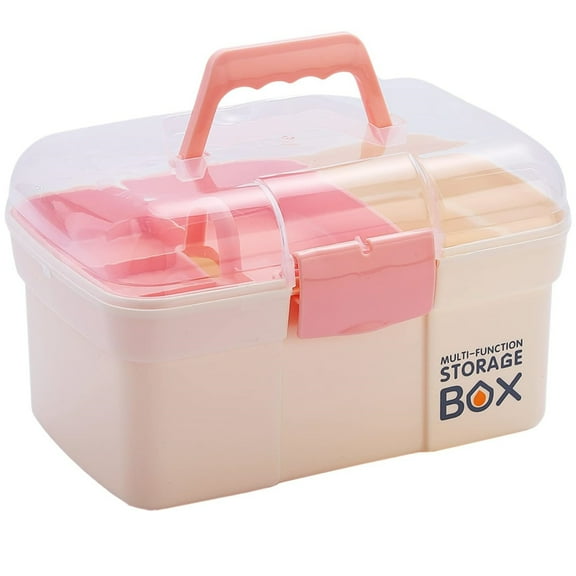 Kinsorcai 11'' Plastic Storage Box with Removable Tray, Multipurpose Organizer and Storage Case for Art Craft and Cosmetic (White)