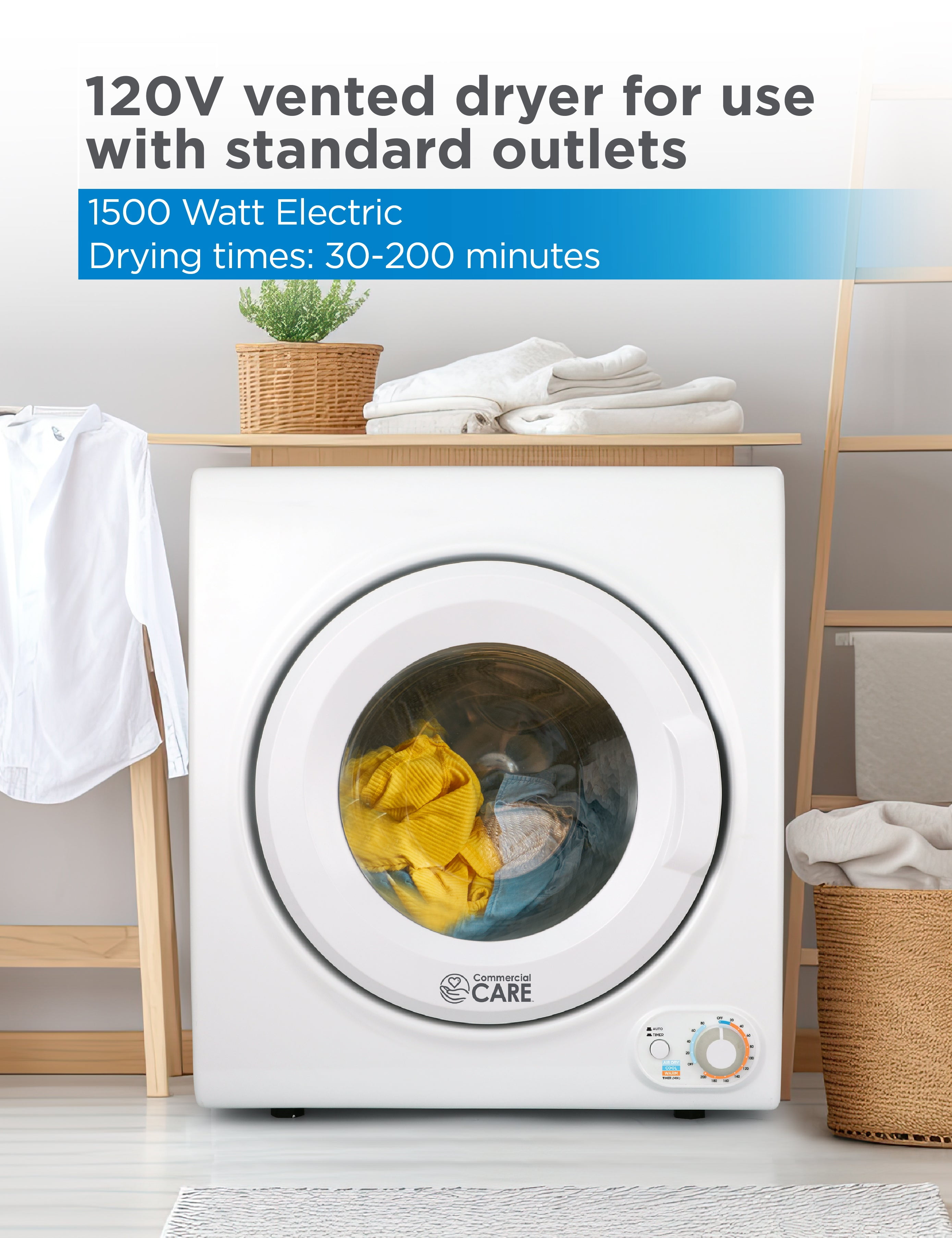 Commercial Care 3.5 Cubic Feet Electric Dryer 120V Front Loading Dryer Machine Holds Up To 13.2 lbs