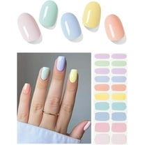 Foyute Semi Cured Gel Nail Strips, 20 Pcs Soft Self-Adhesive Gel Nail Polish Wraps Sticker for Salon-Quality Manicure Set,Long Lasting,Easy to Apply & Remove, Nail File & Wooden Stick (Rainbow)