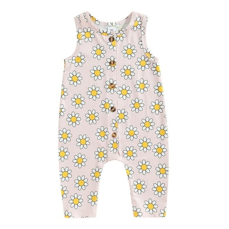 

Toddler Infant Baby Girls Romper Floral Print Sleeveless Crew Neck Button-Down Jumpsuits Summer Newborn Bodysuits 2023 Fashion