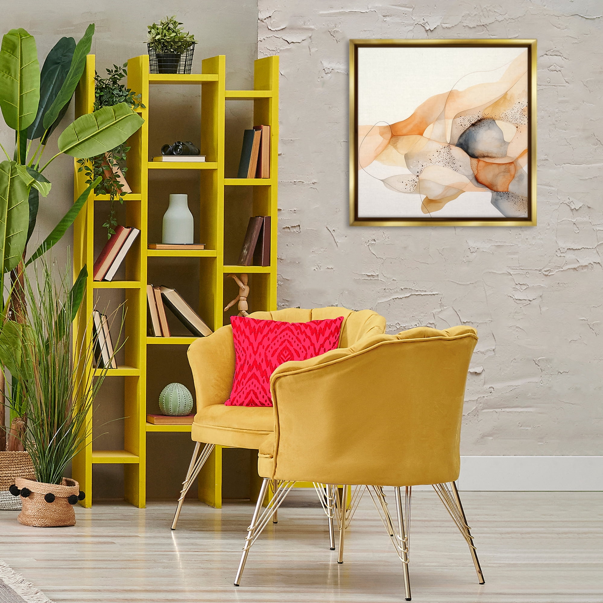 Stupell Industries Cascading Fluid Abstract Abstract Painting Gold Floater Framed Canvas Art Print Wall Art, 25 x 25