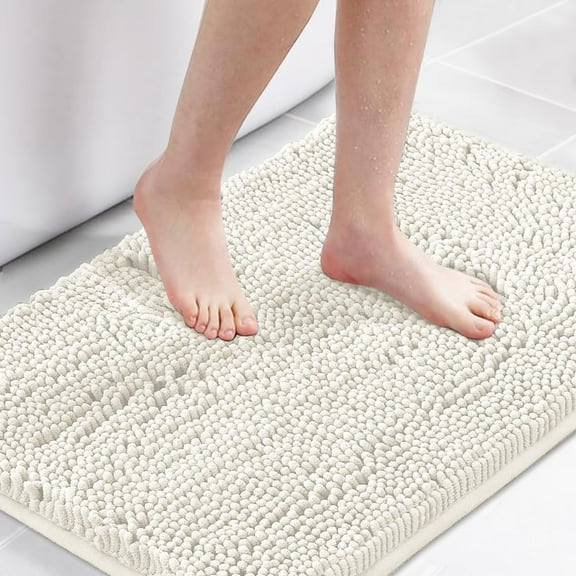 Cream Bath Mat Soft Shaggy Bathroom Rugs Rugs Luxury Microfiber Washable Bath Rug for Floor Bathroom Bedroom Living Room, 20 x 32 inches