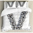 thumbnail image 1 of Letter V Duvet Cover Set Queen Size, Diagonal Stripe Design Alphabet Symbol V Sport Themed Match Day Arrangement, Decorative 3 Piece Bedding Set with 2 Pillow Shams, Black and White, by Ambesonne, 1 of 3