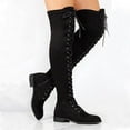 thumbnail image 4 of Women's Chunky Low Heel Over The Knee Boots, Solid Color Lace Up Shoes, Comfort Round Toe Shoes, 4 of 6