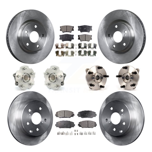 Transit Auto Front Rear Hub Bearings Assembly Disc Brake Rotors and Semi-Metallic Pads Kit (10Pc) for Car Toyota RAV4 with 3rd Row Seating - Left Right Side (Driver Passenger) KBB-108925