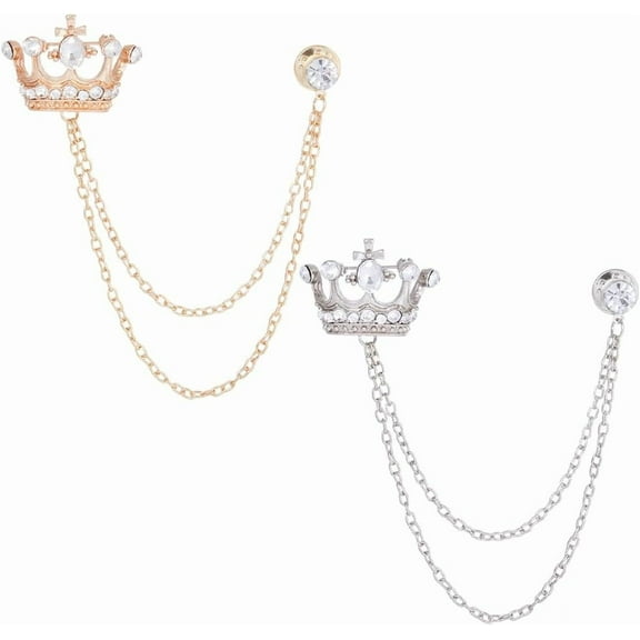 2Pcs Long Chain Brooch Rhinestone Tassel Brooch Pin Hanging Chain Brooch Suit Pin Men's Suit Collar Alloy Lapel Pins