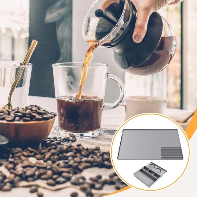 Elodie Silicone Coffee Mat Non Slip 60x40 cm with Raised Edges Espresso Machine Mat Gray
