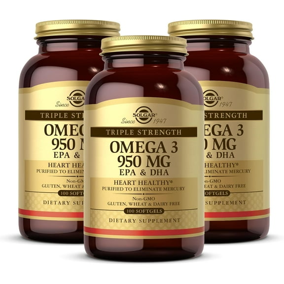 3 Bottles Solgar Triple Strength Omega 3 EPA & DHA 950 Mg, 100 Softgels