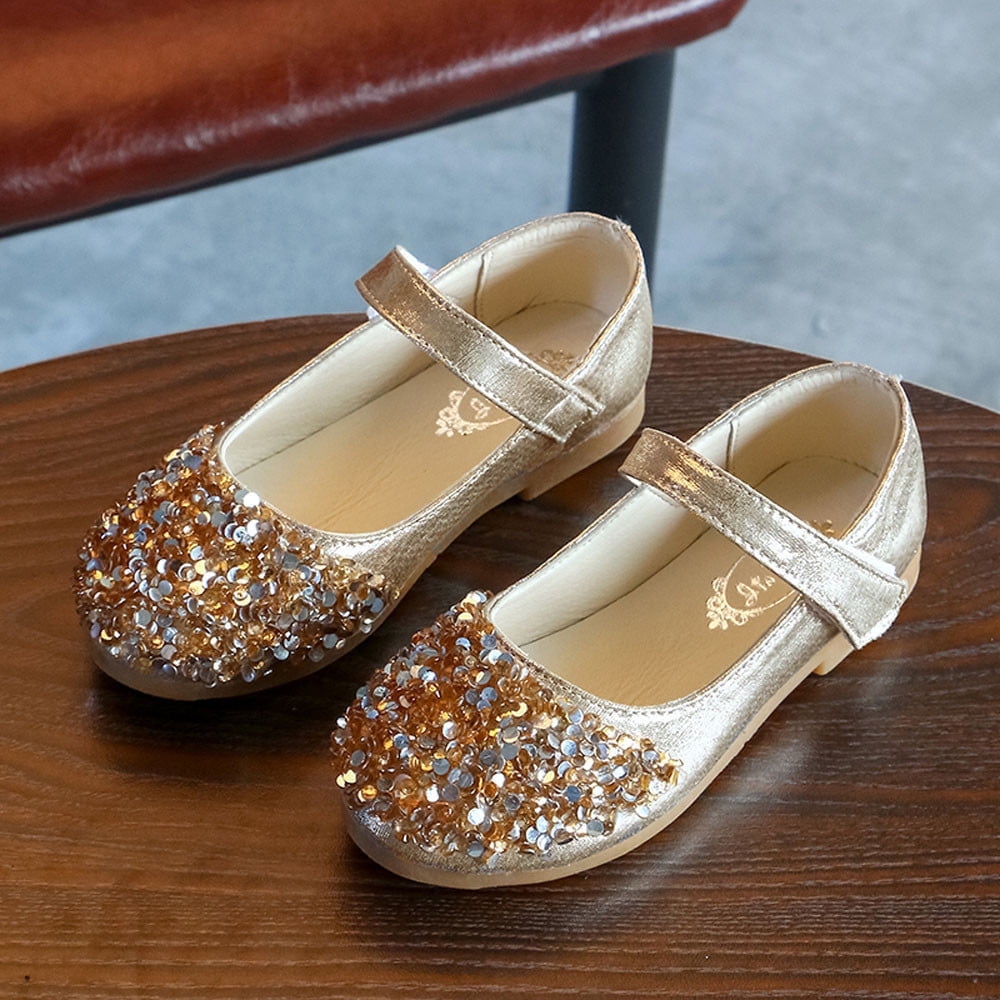 Toddler Little Girl Dress Shoes Mary Jane Party Sandals Kids Toddler Infant Baby Girls Crystal Leather Single Shoes Party Princess Shoes Gold 2-3 Years