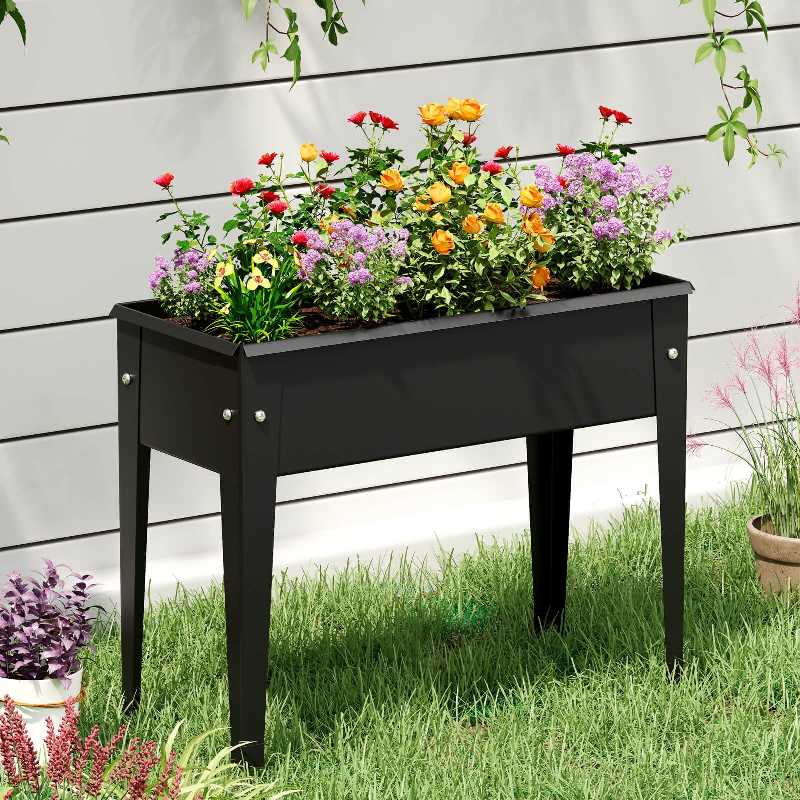 Costway 1 PCS Raised Garden Bed Elevated Metal Planter Box with Legs Drainage Holes Gardening Box