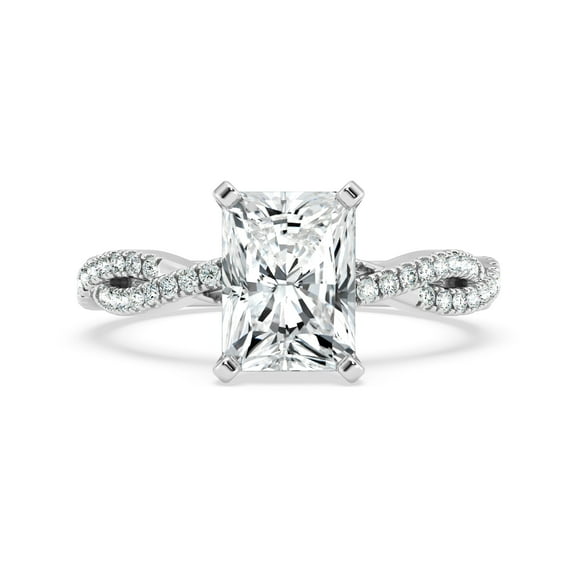 Oryn Jewel 2.3 Ct Radiant Cut Lab Created Diamond Solitaire Engagement Ring - Twisted Band Design - 14K White Gold Over Ring for Women - Beautiful Wedding Jewelry for Her Special Day