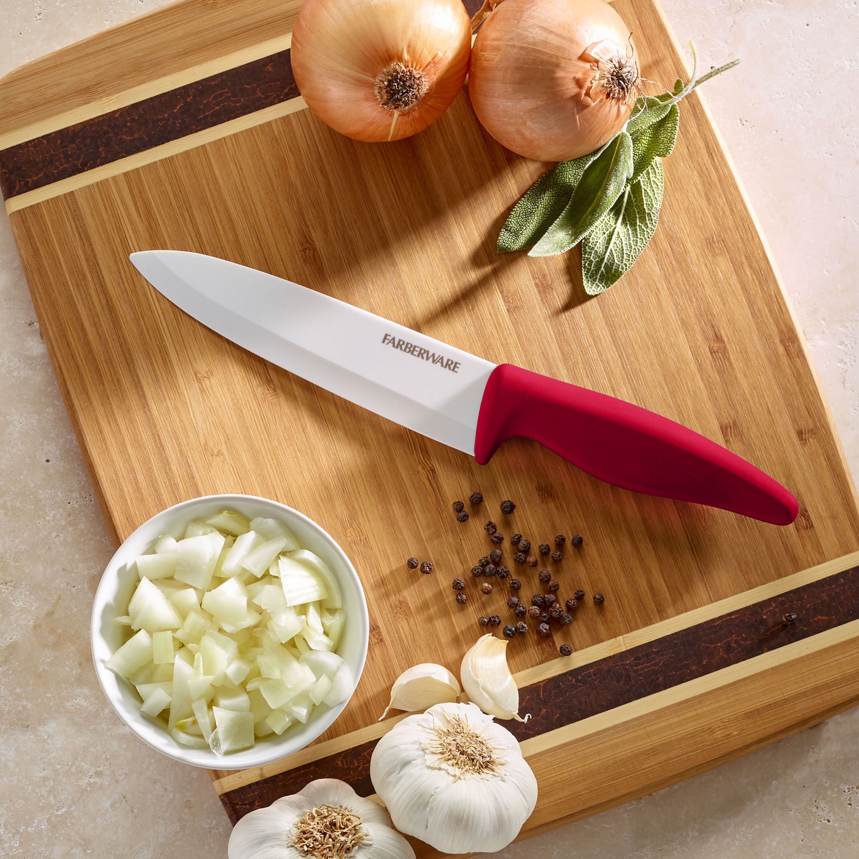 Farberware Professional 6-inch Ceramic Kitchen Chef Knife in Red