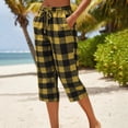 thumbnail image 2 of Women's Cotton Polyester Wide Leg Capri Pants, Mid Waisted Elastic Waist Straight Tube Casual, Pockets with Drawstring Relaxed Fit, Office Beach Travel Summer, Cropped Pants, 2 of 8