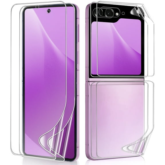 2 Sets Screen Protector for Samsung Galaxy Z Flip 5, (2 Main Screen and 2 Front Screen) Premium Folding TPU Soft Protective Film, Full Coverage for Galaxy Z Flip5,HD Clear Scratch Resistant