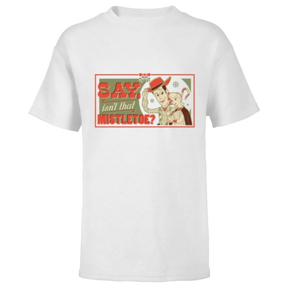 Disney and Pixar’s Toy Story Woody Bo Peep Holiday Mistletoe - Short Sleeve T-Shirt for Kids - Customized-White