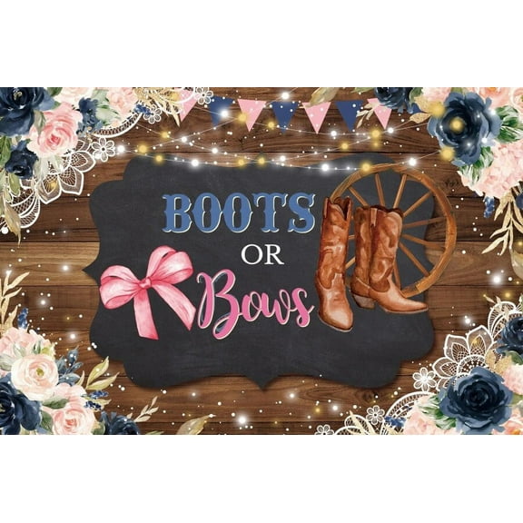 Boots or Bow Gender Reveal Backdrop Navy Blue Floral What Will Baby Be Baby Shower Party Portrait Photography Background