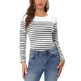 thumbnail image 1 of BLUSA DE MUJER INSPIRE CHIC T-SHIRT CASUAL DE MANGA LARGA A RAYAS EN BLOQUES DE COLOR M BLANCO GRIS, 1 of 6