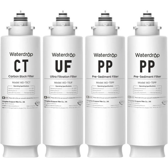 Waterdrop 2TSPP, TSUF, TSCT Under Sink Water Filter, Replacement for Waterdrop TSU Ultra-Filtration Under Sink Water Filter System