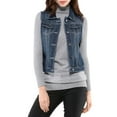 thumbnail image 5 of DARING DIVA Women's Denim Sleeveless Flap Pockets Vest Jacket L Blue, 5 of 6