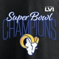 thumbnail image 4 of Women's Fanatics Black Los Angeles Rams Super Bowl LVI Champions Thin Script V-Neck T-Shirt, 4 of 4