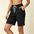 thumbnail image 5 of Womens Solid Drawstring Knit Shorts with Pockets, Elastic Waist Soft Comfy Casual Shorts, Lounge Athletic Gym Fitness, Womens Casual Wear | VerBelle,Black S, 5 of 7
