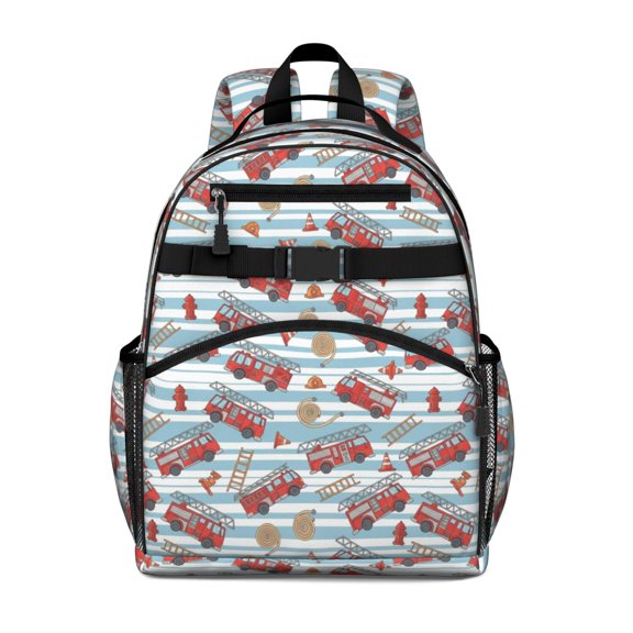 Fireman and Ladder Blue Pattern Backpack for School, Cute School Bag with Adjustable Shoulder Straps and Padded Back, 15.25"x11.5"x5.25"