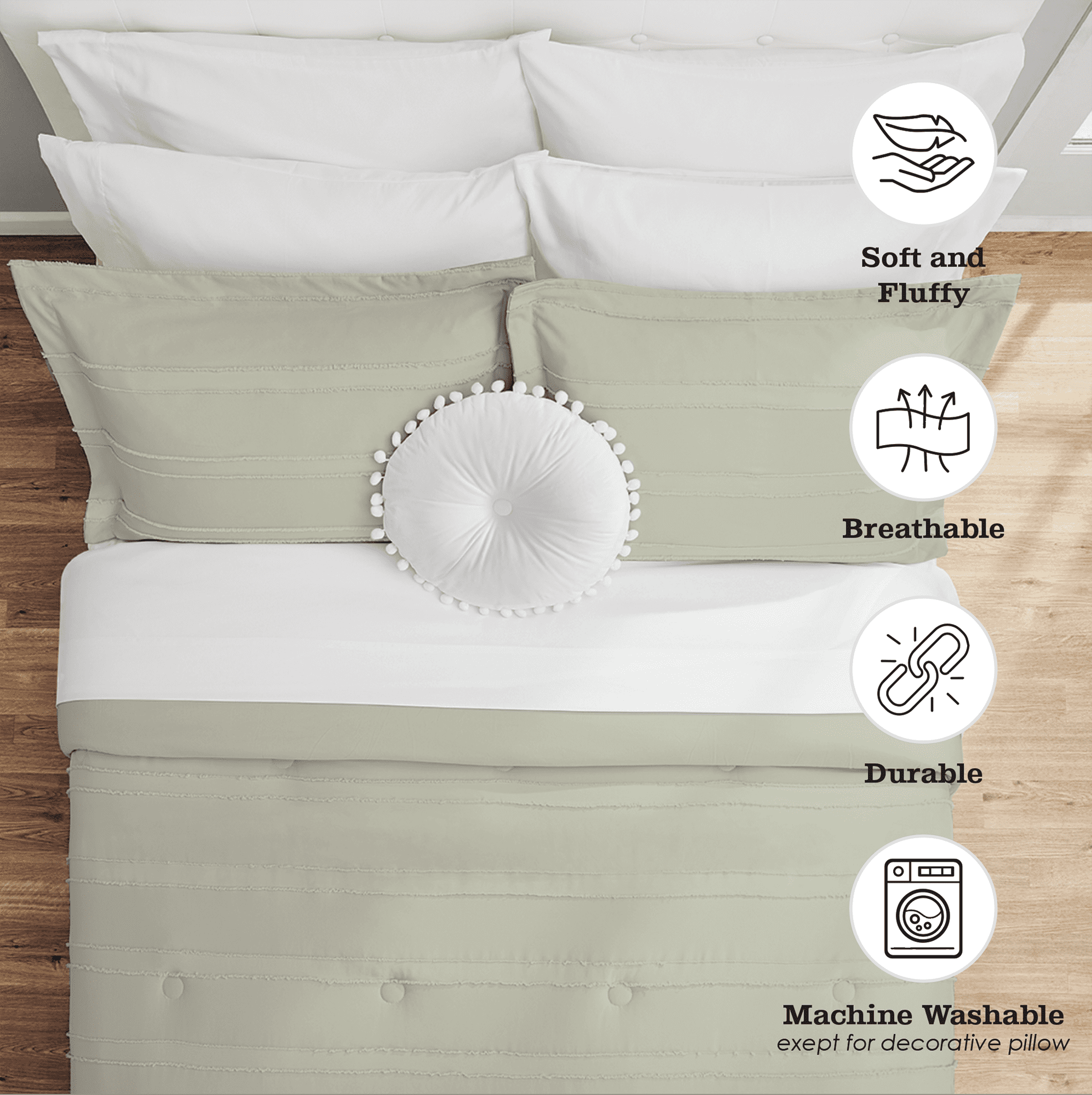 Mainstays All in One Reversible Comforter and Sheet Set- 11 Piece, Queen, Soft Sea