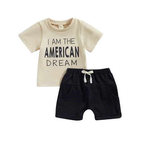 

Musuos 4th of July Baby Boys Letter Print T-Shirt Tops Elastic Waist Shorts