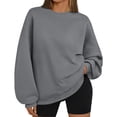thumbnail image 2 of dGslk Women's Oversized Crewneck Sweatshirt Long Sleeve Pullover Soft Loose Fit Casual Solid Color Top for Fall Winter Gray L, 2 of 4