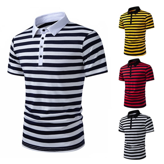 Men's Muscle Fit Golf Shirt Vintage Striped Soft Stretch Jersey Tee Color Block Collared Short Sleeve T-Shirts Athletic Slim Fit Summer Casual Beach Tops Lightweight