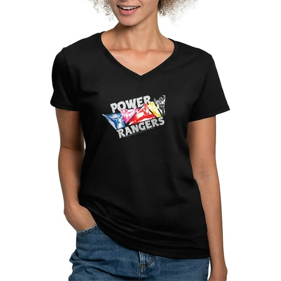 CafePress - Power Rangers Hero Poses Women's V Neck T Shirt - Women's V-Neck Dark T-Shirt