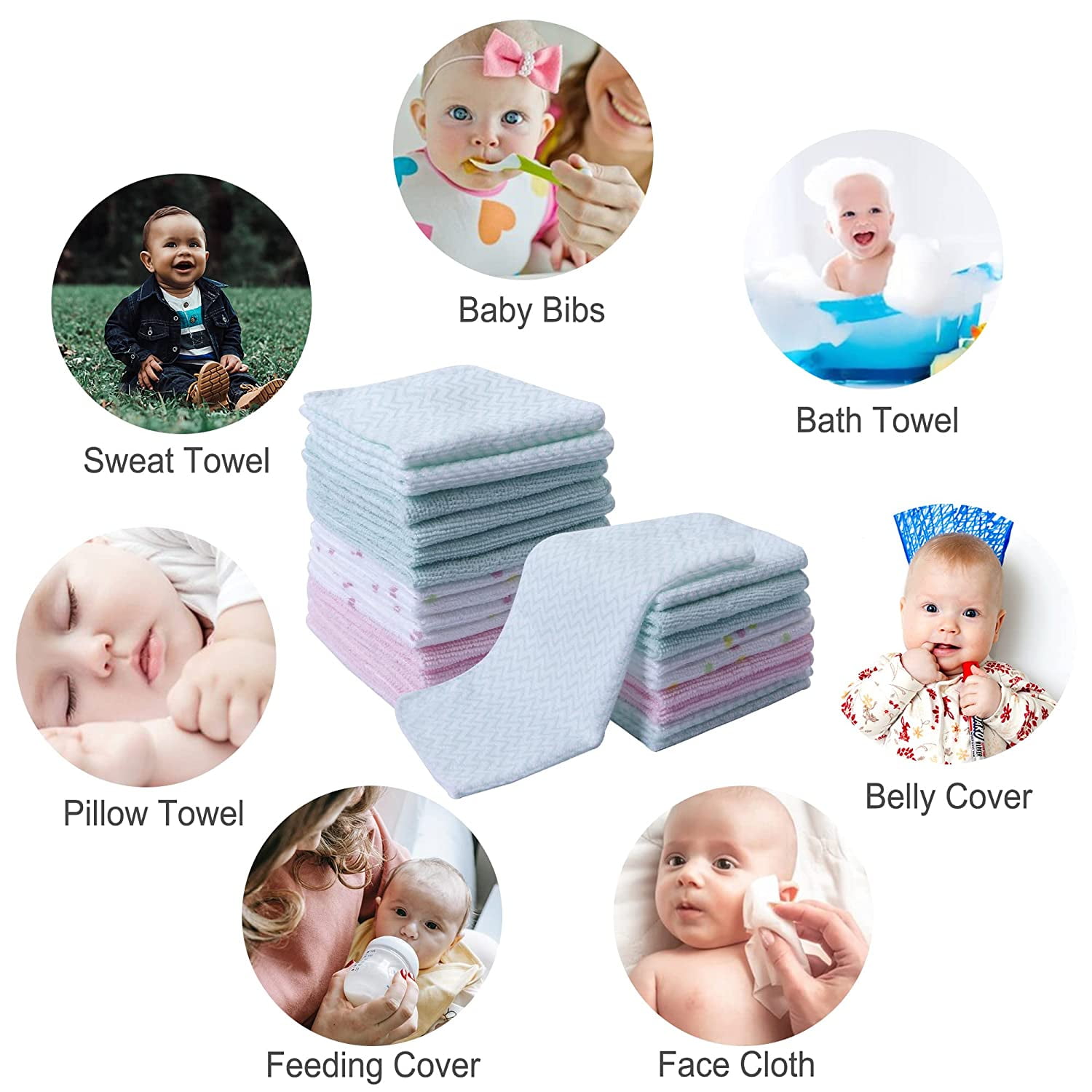 Baby Washcloths, Extra Soft and Ultra Absorbent Bath Cloth, Great Gifts for Newborn and Infants, 24 Pack, Unicorn